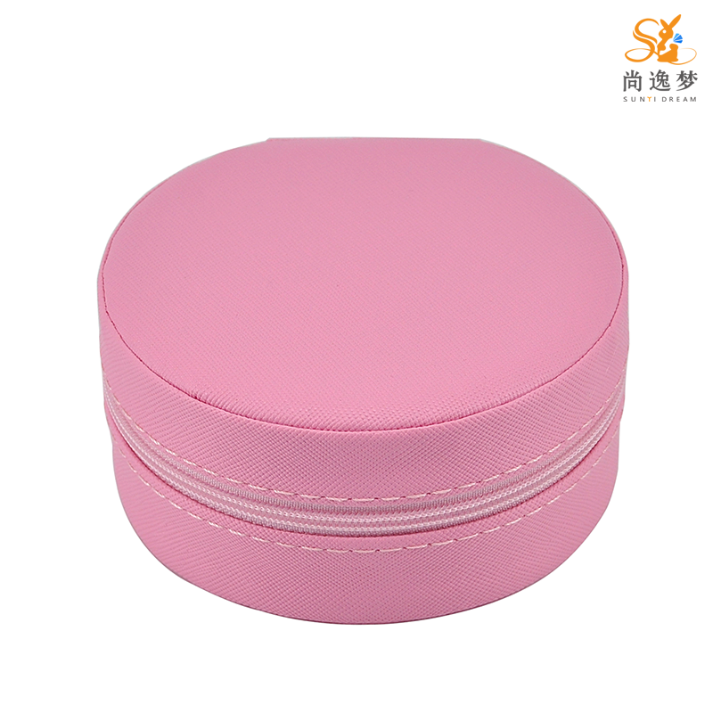 Sunyi Dream Cute Color Round Shape Small Size Leather Travel Jewelry Case